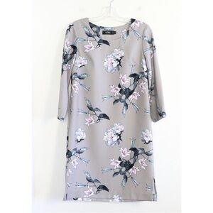 Nordstrom Icone gray dress floral print straight shift cocktail party wedding S